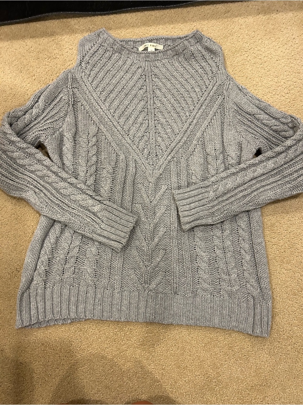 miami Light Gray Cable Knit Crewneck Sweater